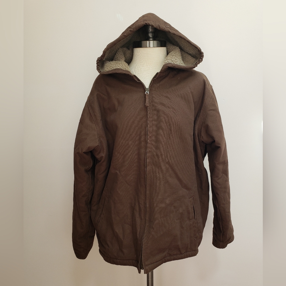 Blue Mountain Dark Brown Cotton Sherpa Lined Hooded Jacket, Size XL